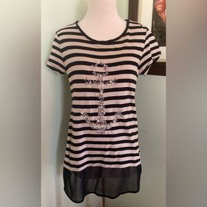 Style & Co Striped nautical Anchor Tunic Top Tee Shirt size M petite